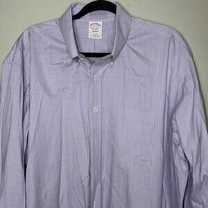 Brooks Brothers Madison Men Size 18-35 Purple White Stripe Long Sleeve Button Up